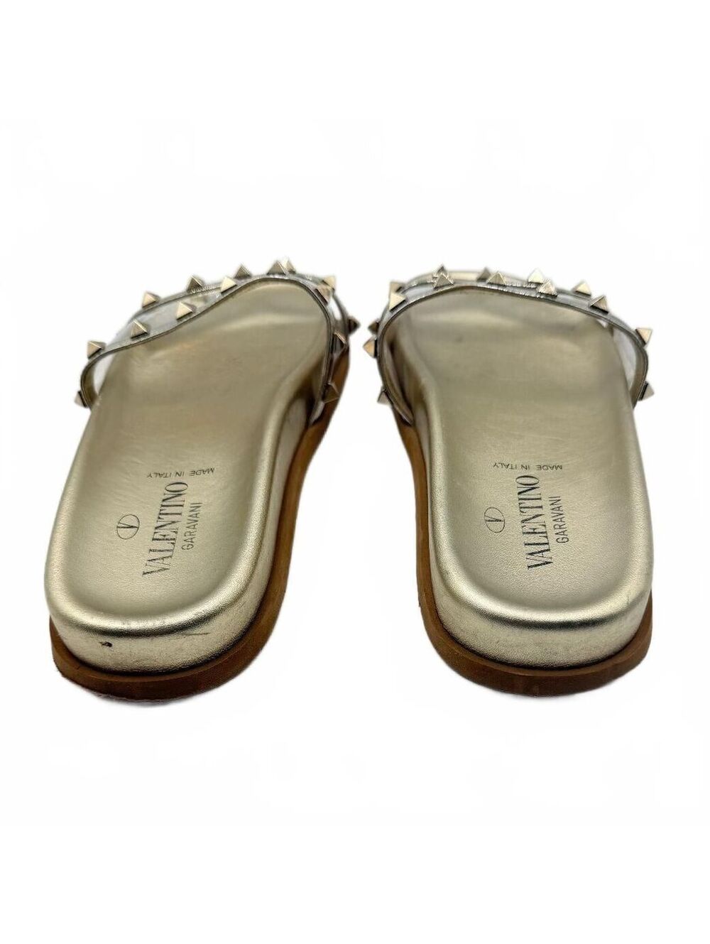 Valentino Garavani Rockstud Transparent PVC Metallic Gold Flat Slide Size 37 - Picture 4 of 9